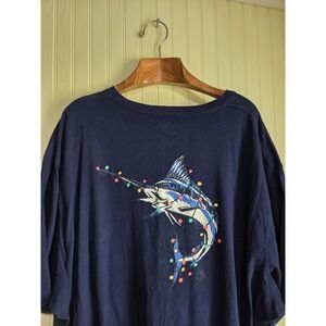 Ocean Coast Mens 4XL Navy Blue Marlin Christmas Lights Graphic T-Shirt‎ Cotton